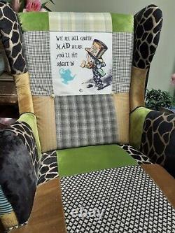 Wing back fireside armchair patchwork featMad Hatter