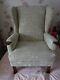 Wingback Armchair Extra Wide Seating Fireside Chair Straight Back Beige Floral