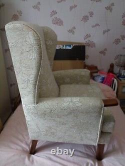 Wingback Armchair Extra Wide Seating Fireside Chair Straight Back Beige Floral