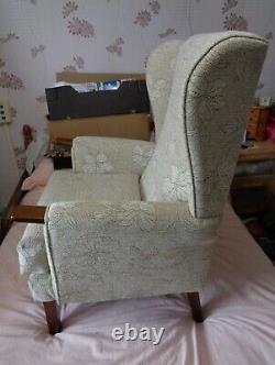 Wingback Armchair Extra Wide Seating Fireside Chair Straight Back Beige Floral