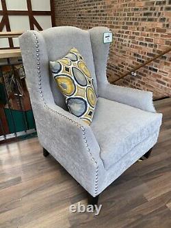 Wingback Armchair Fireside Studded Grey Fabric