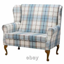 Wingback Armchair Sofa 2 Seater Fireside Chair Balmoral Sky Blue Tartan Fabric