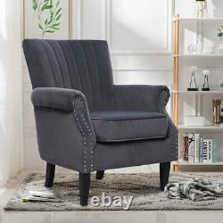 Wingback Armchair Velvet Upholstered Studded Fireside Living Room Sofa Chair