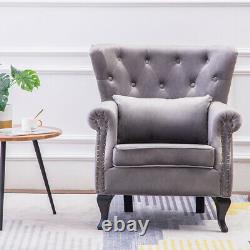 Wingback Button Velvet Fabric Sofa Queen Anne Accent Armchair TV Fireside Chair