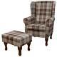 Wingback Fireside Armchair Chair Balmoral Mulberry Fabric And Matching Footstool