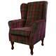 Wingback Fireside Armchair Chair In Red Lana Tartan Check Striped Fabric Lan1258