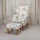Wingback Fireside Armchair Chair In Tatton Autumn Fabric & Matching Footstool