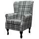 Wingback Fireside Armchair Chair In A Balmoral Dove Grey Check Tartan Fabric