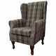 Wingback Fireside Armchair Chair In A Balmoral Heather Brown Tartan Fabric