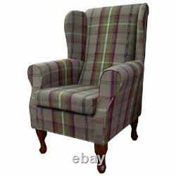 Wingback Fireside Armchair Chair in a Balmoral Heather Brown Tartan Fabric