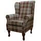 Wingback Fireside Armchair Chair In A Balmoral Mulberry Brown Tartan Fabric