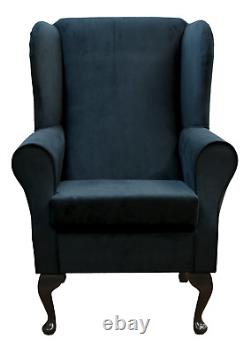 Wingback Fireside Armchair Chair in an Orinoco Black Velvet Fabric
