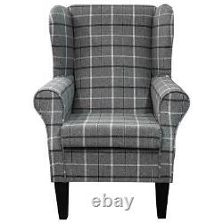 Wingback Fireside Armchair Upholstered in Sophie Tartan Zinc Grey Fabric UK