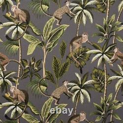 Wingback Fireside Armchair in Monkey Grey Tropical Botanical Cotton Fabric