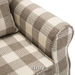 Wingback Fireside Tub Chair Tartan Fabric Armchair Thick Cushioned Seat w Pillow