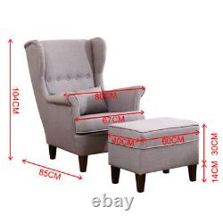 Wingback Linen Armchair and Footstool Chair Occasional Fireside Queen Anne Sofa