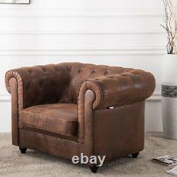 Wingback Queen Anne Button Chair Fireside Chesterfield PU Leather Armchair Sofa