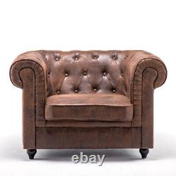 Wingback Queen Anne Button Chair Fireside Chesterfield PU Leather Armchair Sofa