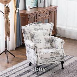 Wingback Sofa Chair Butterfly Printed Fireside Armchair Living Room UK
