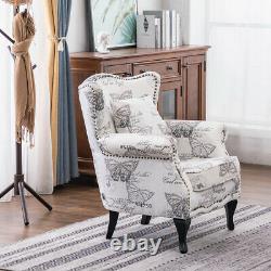 Wingback Sofa Chair Butterfly Printed Fireside Armchair Living Room UK