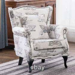 Wingback Sofa Chair Butterfly Printed Fireside Armchair Living Room UK