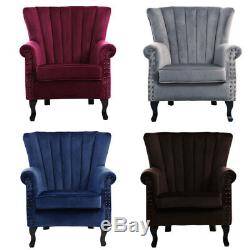 Wingback Upholstered Armchair Occasional Accent Fabric Velvet Tub Chair Fireside