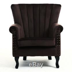 Wingback Upholstered Armchair Occasional Accent Fabric Velvet Tub Chair Fireside