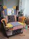 Wingback Fireside Statement Chair Patchwork Featuring Mad Hatter