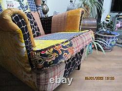 Wingback fireside statement chair patchwork featuring Mad Hatter