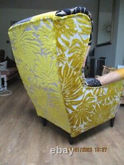 Wingback fireside statement chair patchwork featuring Mad Hatter