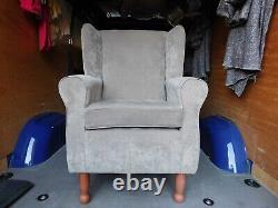 Winged Backed, Fire Side Arm Chair In Mink velvet, Delivery