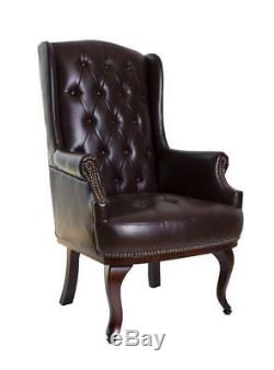 Winged Queen Anne High Back Fireside Wing Armchair Chair Bonded Leather Chair