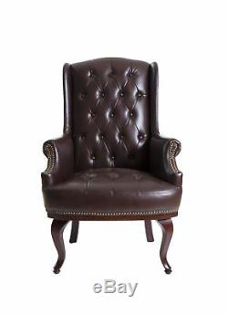 Winged Queen Anne High Back Fireside Wing Armchair Chair Bonded Leather Chair