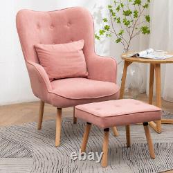 Winged Velvet Armchair Button High Back Chair Footstool Occasional Fireside Sofa