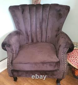 X2 Velvet Linen High Wing Back Armchair Studded Fireside Tub Chair Accent Chairs