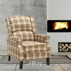 Yellow Check Recliner Armchair Wing Back Fireside Check Fabric Sofa Lounge Chair