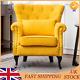 Yellow Chesterfield Velvet Armchair Wing Back Button Chair Fireside Rivet Sofa