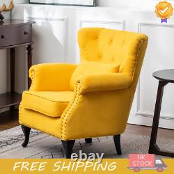 Yellow Chesterfield Velvet Armchair Wing Back Button Chair Fireside Rivet Sofa N