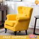 Yellow Chesterfield Velvet Armchair Wing Back Button Chair Fireside Rivet Sofa N