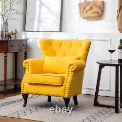 Yellow Chesterfield Velvet Armchair Wing Back Button Chair Fireside Rivet Sofa N