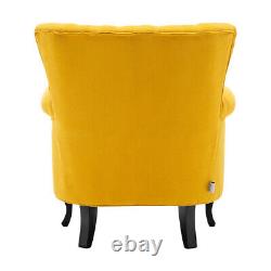 Yellow Chesterfield Velvet Armchair Wing Back Button Chair Fireside Rivet Sofa N
