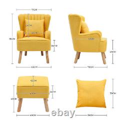 Yellow Fabric Armchair Wing Back Chair Shelled Fireside Single Sofa With Stool