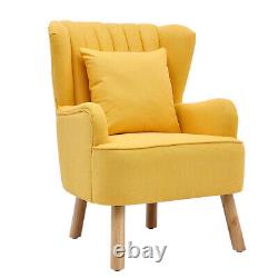 Yellow Fabric Armchair Wing Back Chair Shelled Fireside Single Sofa With Stool