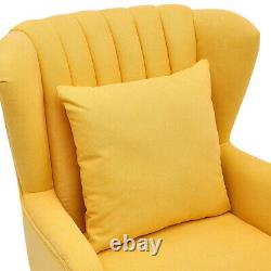 Yellow Fabric Armchair Wing Back Chair Shelled Fireside Single Sofa With Stool