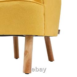 Yellow Fabric Armchair Wing Back Chair Shelled Fireside Single Sofa With Stool