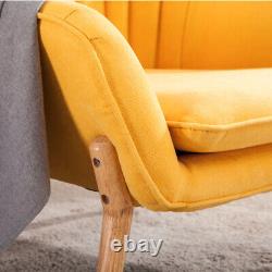 Yellow Fabric Tufted Wing Back Chair Fireside Armchair Snuggle Sofa Accent Seat