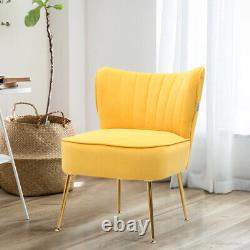 Yellow Fabric Upholstered Armchair Wing Back Fireside Chair Nordic Metal Legs