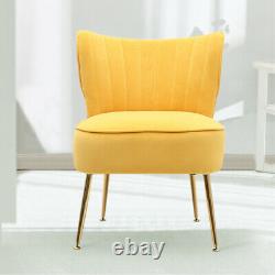 Yellow Fabric Upholstered Armchair Wing Back Fireside Chair Nordic Metal Legs