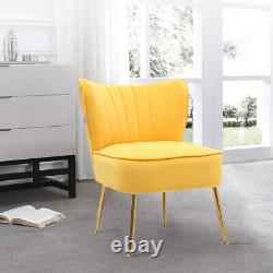 Yellow Fabric Upholstered Armchair Wing Back Fireside Chair Nordic Metal Legs