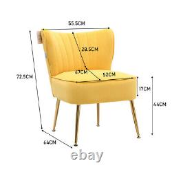 Yellow Fabric Upholstered Armchair Wing Back Fireside Chair Nordic Metal Legs